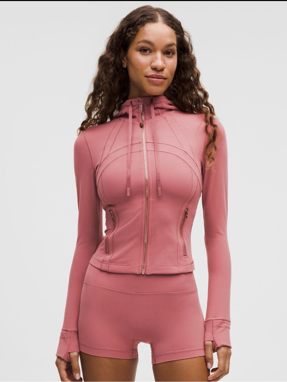 Lululemon Cropped Hooded Jacket Nulu Dusk/Rose Gold sz 6 (pink)